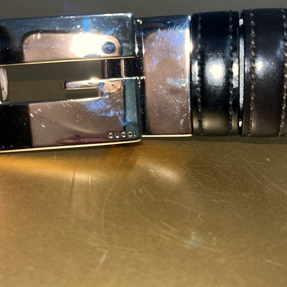 Vintage Gucci Belt Black Leather with Silver Buckle Logo Size 30 - Picture 4 of 7